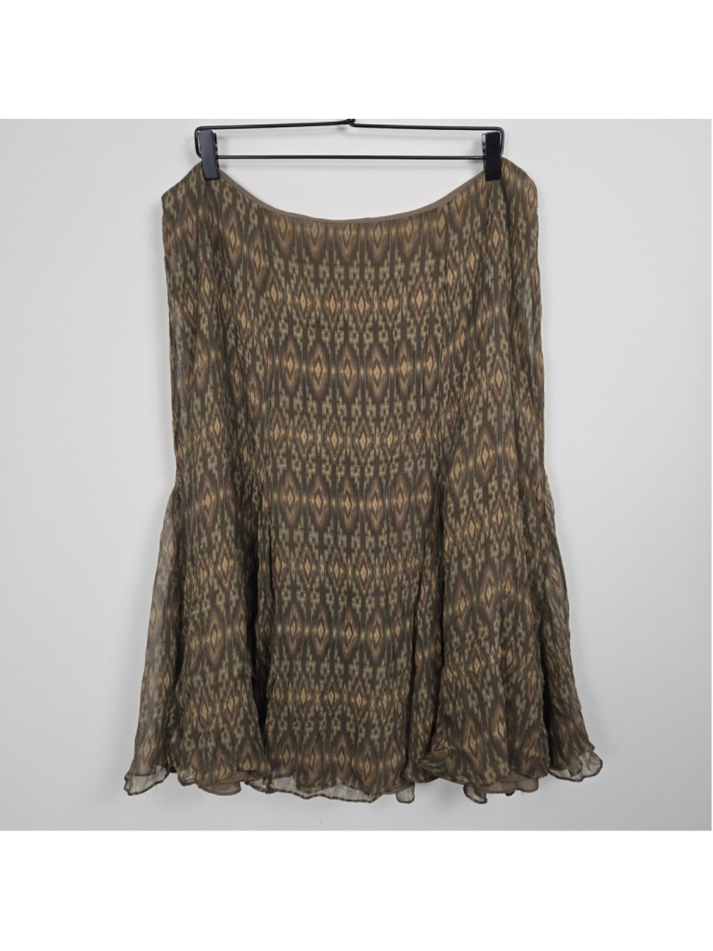 Lauren Ralph Lauren Womens Flared Silk Midi Skirt 20W Brown Forest Fairy Boho